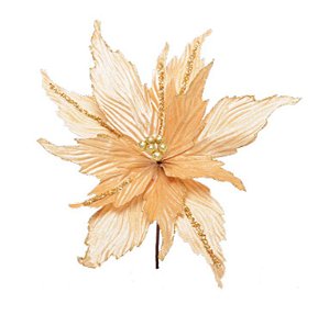 Flor de Natal Poisentia de Veludo Dourado - Flores Cabo Curto - Ref 1024172 Cromus