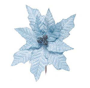 Flor de Natal Poisentia de Veludo Azul Claro com Miolo Pinhas - Flores Cabo Curto - Ref 1024139 Cromus