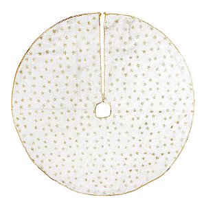 Saia Para Árvore de Natal 120cm Branca com Estrelas Glitter Dourado - Ref 1713703 Cromus Natal