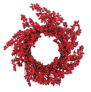 Guirlanda de Natal de Cipó com Frutas Vermelhas 50x50x10cm - Ref 1103413 Cromus