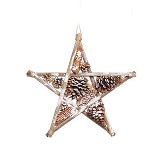 Estrela Rustica Nevada com Pinhas 40cm - Coleção Chalé - Ref 1593101 Cromus