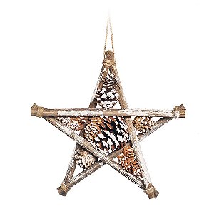 Estrela Rustica com Pinhas Nevada 30cm - Coleção Chalé - Ref 1593102 Cromus