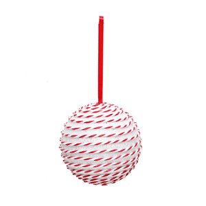 Bola de Natal Listras Branca e Vermelha 12cm com 1 Unidade - Trend Candy - Ref 1203739 Cromus