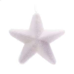 Enfeite de Pendurar Estrela Flocada Branca 15x15x2cm com 1 Unidade - Ref 1350840 Cromus