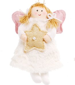 Anja de Tecido Vestido Branco Pelúcia Segurando Estrela 16x8x3cm com 1 Un - Dolls - Ref 1594256B Cromus