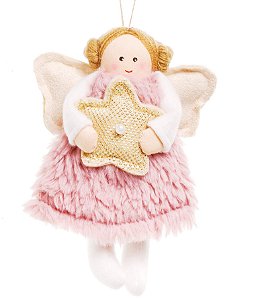 Anja de Tecido Vestido Rosa Pelúcia Segurando Estrela 16x8x3cm com 1 Un - Dolls - Ref 1594256 Cromus