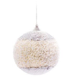 Bola de Natal Branca Trabalhada com Miçangas 10cm Jogo com 4 Un - Ref 1241956 Cromus