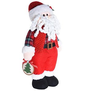 Boneco Papai Noel em Pé Segurando Placa Pinheiro 52x26x14cm - Colecao Chicago - Ref 1101476 Cromus