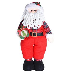 Boneco Papai Noel em Pé Segurando Placa Pinheiro 60x30x18cm - Colecao Chicago - Ref 1101478 Cromus