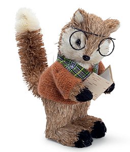 Esquilo de Palha com Óculos e Livro 25cm - Coleção Fashion - Ref 1102597 Cromus