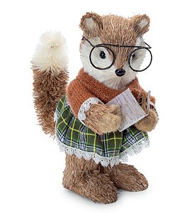 Esquilo de Palha com Óculos e Livro 25cm de Saia - Coleção Fashion - Ref 1102596 Cromus