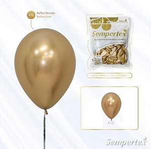 Balão Latex Reflex 12 Polegadas Dourado Pacote com 50un SEMPERTEX Cromus 39001587
