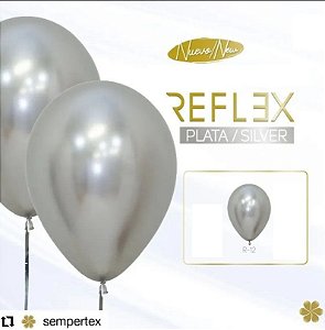 Balão Latex Reflex 12 Polegadas Prata Pacote com 50un SEMPERTEX Cromus 39001584
