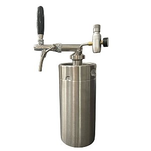 KIT: Growler Inox Mini Keg 3,6L + Tampa Growler em Inox com Torneira Italiana e Reguladora de CO2