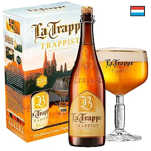 KIT Cerveja La Trappe Blond 750ml Garrafa + Taça 250ml