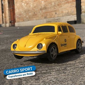 Brinquedo Carro Fusca Amarelo carrinho vira robô luz som transformers