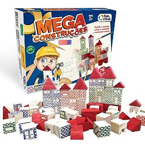 Brinquedo Pedagógico Madeira Mega Construtor 76 Peças