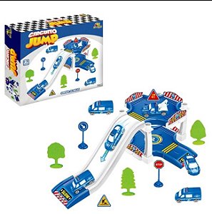 Pista Circuito Jump Infantil com Carrinhos – Rampa Elevada, Placas de Trânsito e Acessórios – Brinquedo Educativo