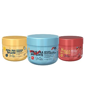 Kit Humor Portier: Máscaras Relax No Stress + Feita Pra Brilhar + Forte Pra Dar Sorte (Acompanha Nécessaire)