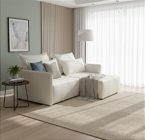 Sofá Spazio (com almofadas Travesseiro) - Lona Estonada Peletizada Cru (Linho)