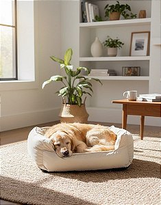 Cama Pet Customizada Ovalada - Tecido Veludo Bege Claro