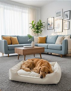 Cama Pet Customizada Retangular - Tecido Veludo Bege Claro