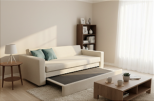 Sofá-Cama Living - Tecido Veludo Bege