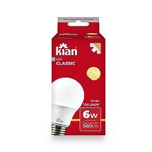 LÂMPADA LED CLASSIC BRANCA FRIA 6W 6500K BIVOLT KIAN