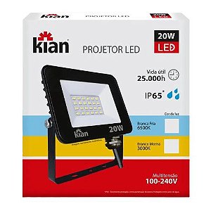 REFLETOR PROJETOR LED 20W 6500K BRANCA FRIA IP65 KIAN