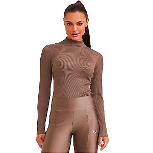 BLUSA MANGA LONGA CANELADA MARROM CASTANHO - CAJUBRASIL