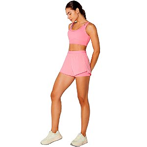 SHORTS 2 EM 1 COM FITA PERSONALIZADA ROSA BARBIE - ALTOGIRO