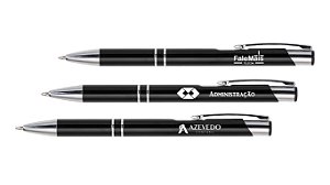 Caneta Metal Alumínio Personalizada Corpo Preto - Lote 50 peças