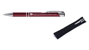 Caneta Metal Alumínio Personalizada Corpo Vermelho + VELUDO - Lote 50 peças