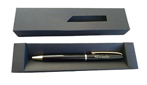 Caneta Metal fino acabamento PRETA COM DETALHES DOURADOS Personalizada com nomes + estojo de papelão