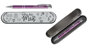Caneta Metal rosa com nome e estojo personalizado - Dia das Mães