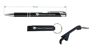 Caneta Metal e Chaveiro Alumínio Personalizado  Preto - Lote 50 peças