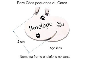 Placa Pet Redonda Inox para cães pequenos ou gatos