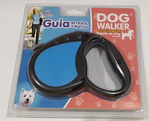 Guia Retrátil Dog Walker High Premium - 3 Metros   Suporta até 25kg de tensão - Azul
