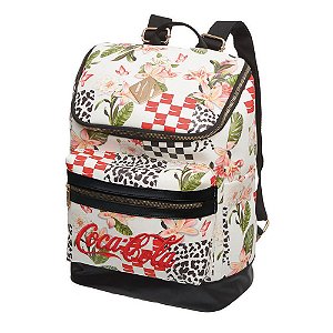 Mochila Feminina Couro Sintético PU Coca-Cola Bags Floral Patchwork