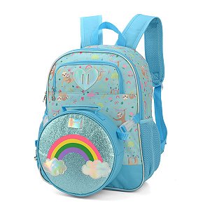 Mochila Feminina Escolar Infantil Costas com Lancheira Arco-Íris Up4you Azul