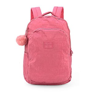 Mochila Grande Tecido Crinkle Up4you com Chaveiro Pompom Vinho