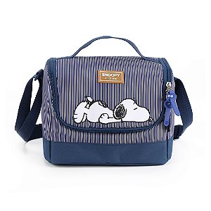 Lancheira Bolsa Térmica Escolar Snoopy Listras Azul