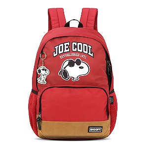 Mochila Escolar Chaveiro Snoopy Básica Nylon Vermelha