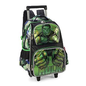 Mochila Escolar Infantil Rodinhas Marvel Hulk Verde