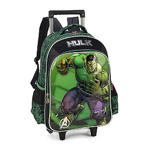 Mochila Escolar Infantil Rodinhas Marvel Hulk Preto