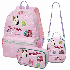 Kit Mochila Escolar Lancheira Estojo Infantil Squish Patches