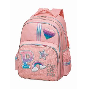 Mochila Feminina Escolar Infantil Costas Patches Glitter Packme Emily