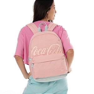 Mochila Feminina Escolar Notebook com Necessaire Coca-Cola Soft Rosa