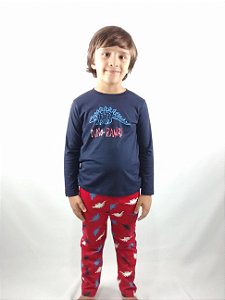 Pijama Infantil Importado Manga Longa Azul Marinho Dino