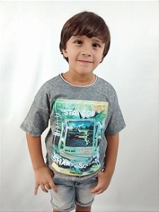 Camiseta Infantil Zara Boys Summer Shark Squad Cinza Mesclada